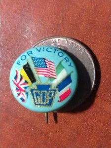 For Victory GOP PIN BUTTON WWI Allies flags Woodrow Wilson era nice! USA Britain - Picture 1 of 3