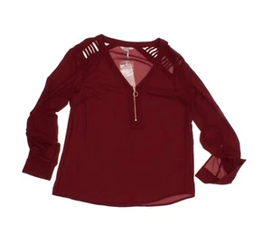 Blusa Top Candie's Para Mujer Manga con Pestaña Redonda Cremallera Frontal - Rojo Remolacha - Talla M - Imagen 1 de 2