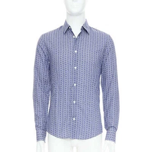 MAISON MARGIELA blue white cotton knitted print dress shirt Sz 1 S - Picture 1 of 9