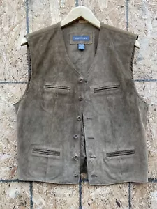 Vtg 1990s Banana Republic Western brown Suede Button Up Equestrian Safari Vest L - Picture 1 of 12