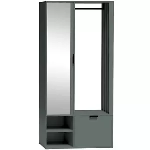 Kompaktgarderobe MILO UNI STONE GREEN mit Spiegel und Kleiderstange für den Flur - Bild 1 von 5