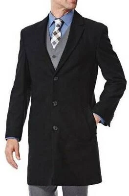 Trench coat Haggar preto ajuste clássico mistura de lã Melton masculino $295-tamanho 46R - Imagem 1 de 4