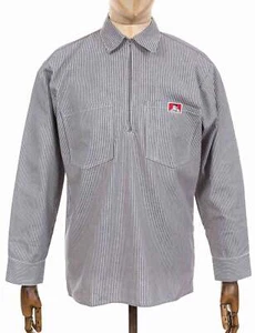 Ben Davis Men's Half Zip Long Sleeve Work Shirt - Hickory Stripe - Picture 1 of 5
