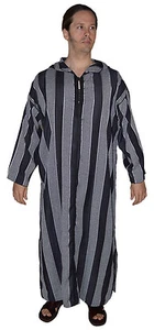 Moroccan Men Djellaba Hooded Caftan Kaftan Thobe Abaya Handmade Arab Black White - Picture 1 of 5