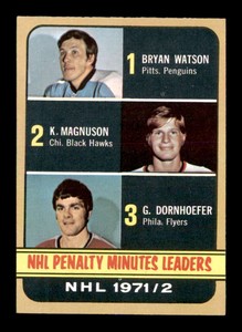 1972 Topps #65 Bryan Watson/Keith Magnuson/Gary Dornhoefer League Leader NM/NM+ 