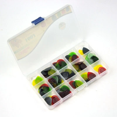 Lote de 100 selecciones pequeñas de gota de agua de 1 mm para bajo de guitarra colores mezclados con caja de PVC Foto 1 de 4