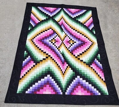 NUEVO~ Colcha de retazos coloridos arco iris Bargello Links regazo/tiro 49" x 66" Foto 1 de 3