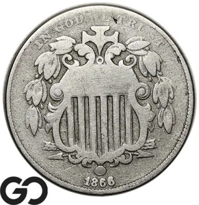 1866 Shield Nickel, Rays, - Picture 1 of 3