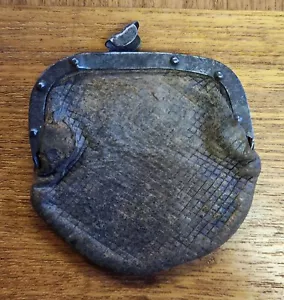 Leather and Iron 1800s Coin Purse Vintage Antique - With Clasp - Picture 1 of 2