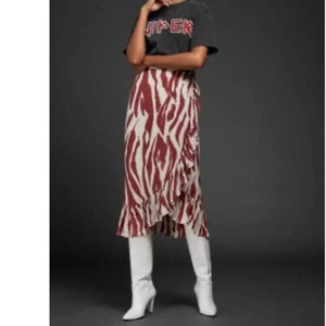 ANINE BING Rüschenrock rot und creme Zebramuster. - Bild 1 von 12