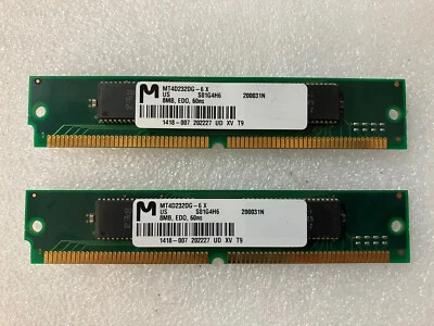~(Vintage) Lot 2 MT4D232DG-6 DRAM Memory 8MB EDO 60ns 72 Pin SIMM Micron S01G4H6 - Image 1 of 3