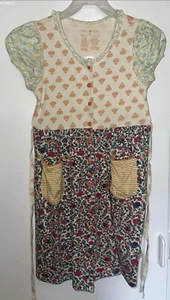 April Cornell 9/10 Girls Patchwork Inspired Cotton Dress Button Front W/Pockets - Picture 1 of 3
