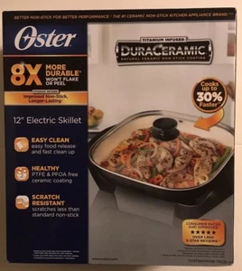Oster 12" DuraCeramic Electric Skillet, Non-Stick, Black/ Creme - Picture 1 of 6