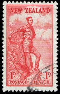 NEW ZEALAND - 1937 - BOY HIKER - 1p+1p scarlet - Sc #B12 - Used VF - Picture 1 of 2