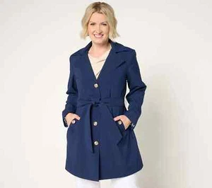 NEW Dennis Basso Large Water Resistant Trench Coat with Hood in Navy QVC 2908 - Picture 1 of 6