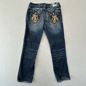 MEK Jeans Womens 28 Santiago Straight Dark Wash Denim Blue Low Rise Distressed - Picture 1 of 12