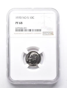 ERROR PF68 1970 Roosevelt Dime No S NGC *0289 - Picture 1 of 3