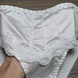 VTG Slippery Nylon Satin Panty Sissy Lace Glossy White Brief Size 8 Hip 40-44" - Picture 1 of 18