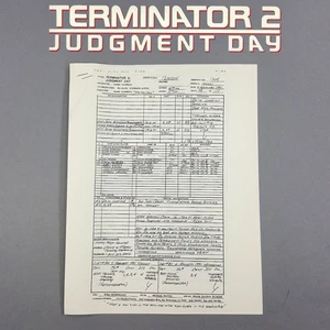 Terminator 2 - Production Used Call Sheet, Police Helicopter Cyberdyne Burning - Picture 1 of 8