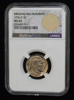 1936-D NGC MS65 5C Buffalo Nickel Original Bag Fragment - Image 1 of 4