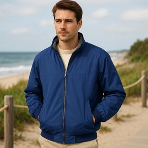 Lands End Blue Men Winter Squall Coat Large Preppy Coastal Bomber Minimalist - Picture 1 of 12