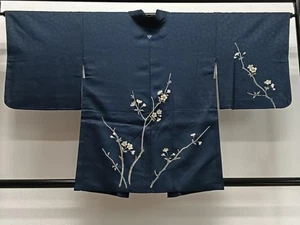 Kimono Japonés Haori Bordado Rama Flor Hilo Dorado Pura Seda - Imagen 1 de 7