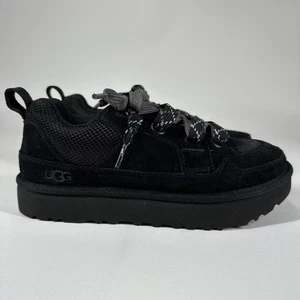 UGG Lowmel Black Sneakers Women's Size 7 US Suede Sheepskin - Picture 1 of 6
