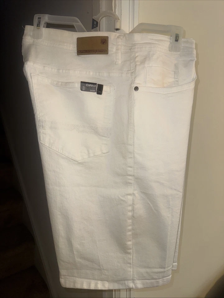 Buffalo David Bitton 白色 Evan-X 弹力牛仔短裤男式 38 码 — 第 1/4 张图片