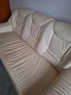 Couchgarnitur 2er und 3er Sitz creme Farben Natur Leder - Bild 1 von 2