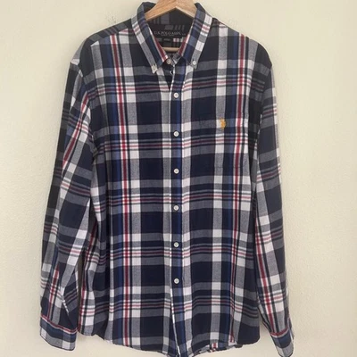 Camisa Polo Asociación EE. UU. Azul Pagada Talla Clásica Logo Abotonada Manga Larga Foto 1 de 4