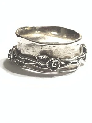 NWOT OR PAZ STERLING SILVER 925 VINE ROSES DESIGN SPINNER RING SZ 7 ISRAEL PZ - Image 1 of 4