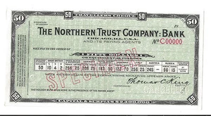 1910 travellers cheque The Northern Trust Bank CHICAGO $50 GOLD MONEY Specimen - Picture 1 of 2