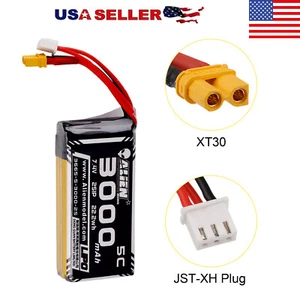 3000mAh 2S Lipo Battery 7.4V 5C XT30 Plug for RadioMaster TX16S RC Helicopter - Picture 1 of 8