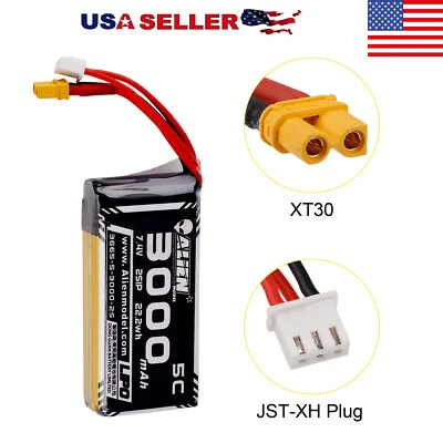 3000mAh 2S Lipo Battery 7.4V 5C XT30 Plug for RadioMaster TX16S RC Helicopter - Image 1 of 4