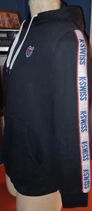 K Swiss Hoodie Mens Medium Classic Logo Stripes on Sleeves Black Red White Blue - Picture 1 of 10