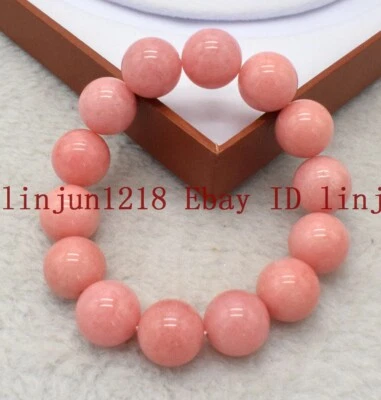Brazalete elástico raro enorme de cuentas redondas de piedras preciosas de rodocrosita rosa de 14 mm 7,5"" AA Foto 1 de 4