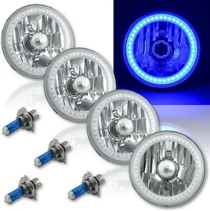 5-3/4" Blue SMD LED Halo Crystal Clear Headlight Metal Headlamp Halogen Light Bu - Picture 1 of 9
