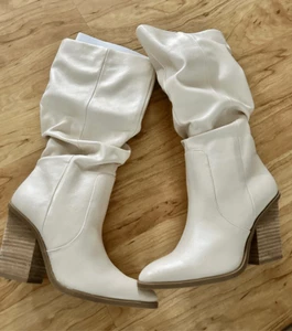 Dolce vita cowgirl cowboy white chunky heel boots size 7 stylish new in the box - Picture 1 of 8