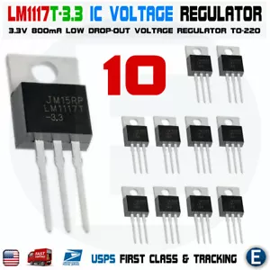10pcs LM1117T-3.3 LM1117 LD1117 3.3V TO-220 Voltage Regulator 0.8A USA seller - Picture 1 of 2