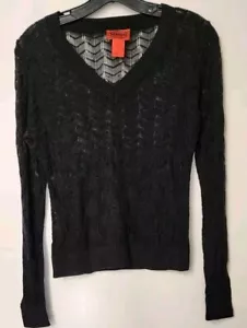 MISSONI Signature Zig Zag Chevron Stripe Knit V Neck Sweater Women’s XS Black - Picture 1 of 3