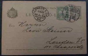 SCARCE 1902 Hungary 5H Stamped Postcard uprated to London UK - Picture 1 of 2