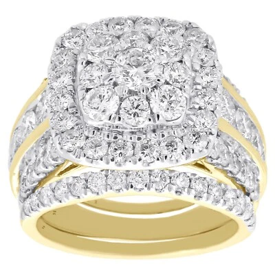 Alianza de boda anillo de compromiso de oro amarillo de 14 quilates con diamantes creados en laboratorio FN Foto 1 de 4