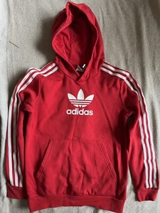 Adidas Hoodie Red Girl Medium Spell Out Crop Sweatshirt Sweater Youth Shimmer - Picture 1 of 6
