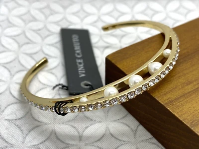 Brazalete Vince Camuto tono dorado cristal transparente imitación perlas Foto 1 de 4