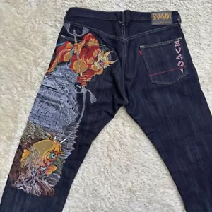 Sugoi Jeans Japan Tattoo Men's Denim Pants Blue Japanese Embroidered Size 38 - Picture 1 of 10