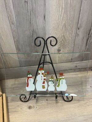  Pampered Chef Muñecos de Nieve-Puntos Plato de Vidrio Dividido #3012 Navidad Muñeco de Nieve Invierno Foto 1 de 4