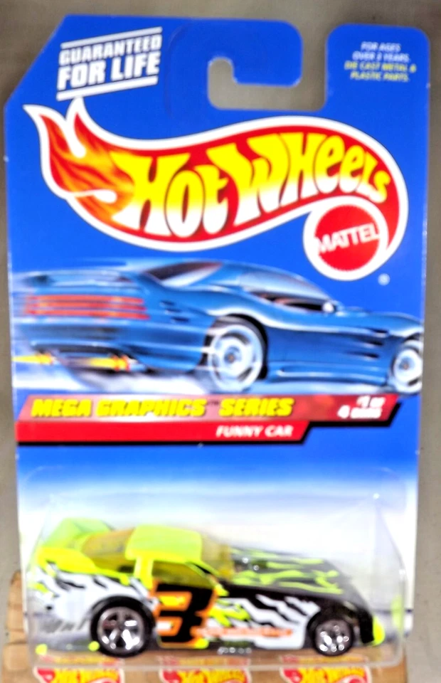 Hot Wheels 1999 Mega Graphics Funny Car #1 Black White Yellow 21321 Read