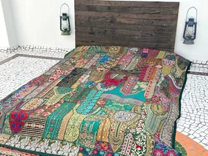 Patchwork Quilt Bedspread Coverlet Vintage Cotton embroidered Handmade Bohemian - Picture 1 of 6