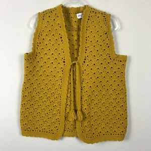 Sensazioni Open Front Yellow Mustard Crochet Tasse *M Sweater - Picture 1 of 6