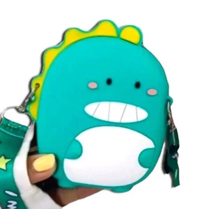 Cartoon Dinosaur Coin Purse Green Crossbody Girls Carry Adorable Silicone Zip - Picture 1 of 9